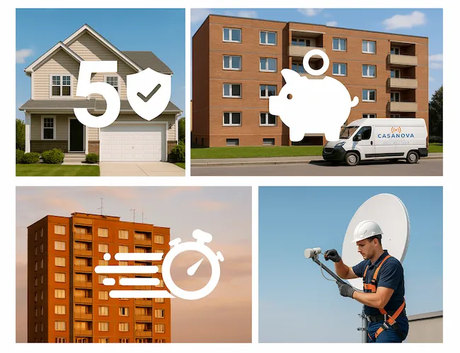 Collage de imágenes antenista Barcelona, garantía de 5 años, desplazamiento gratis, antenista urgente, instalación de satélite